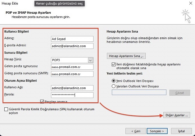 promail outlook 2013 pop3 yapilandirma 4