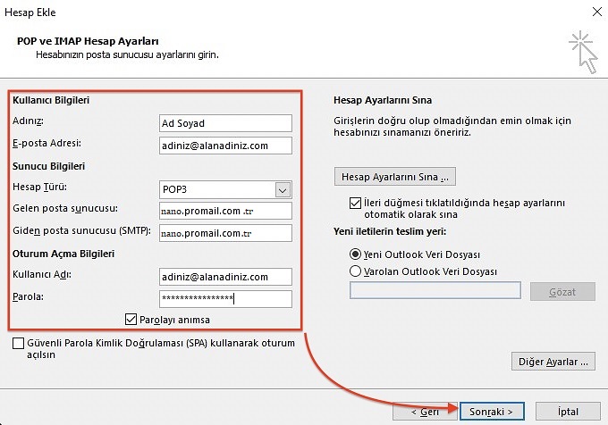 promail outlook 2013 pop3 yapilandirma 6 1