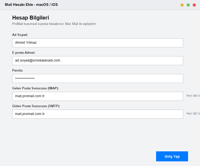 Apple Mac Mail Kurulum Ekranı