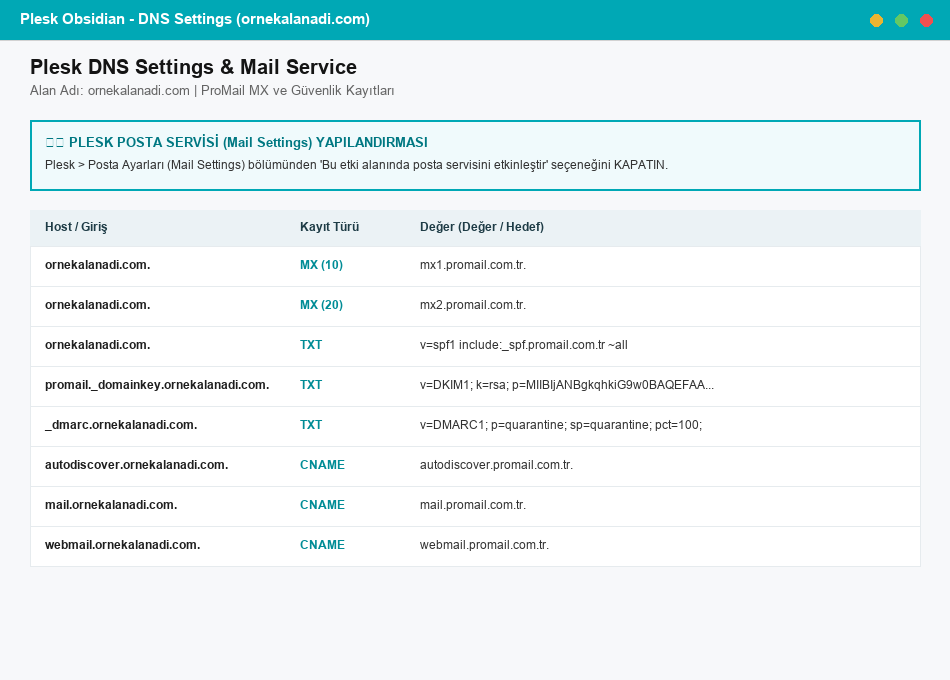 Plesk Panel DNS ve Posta Servisi Yönetimi