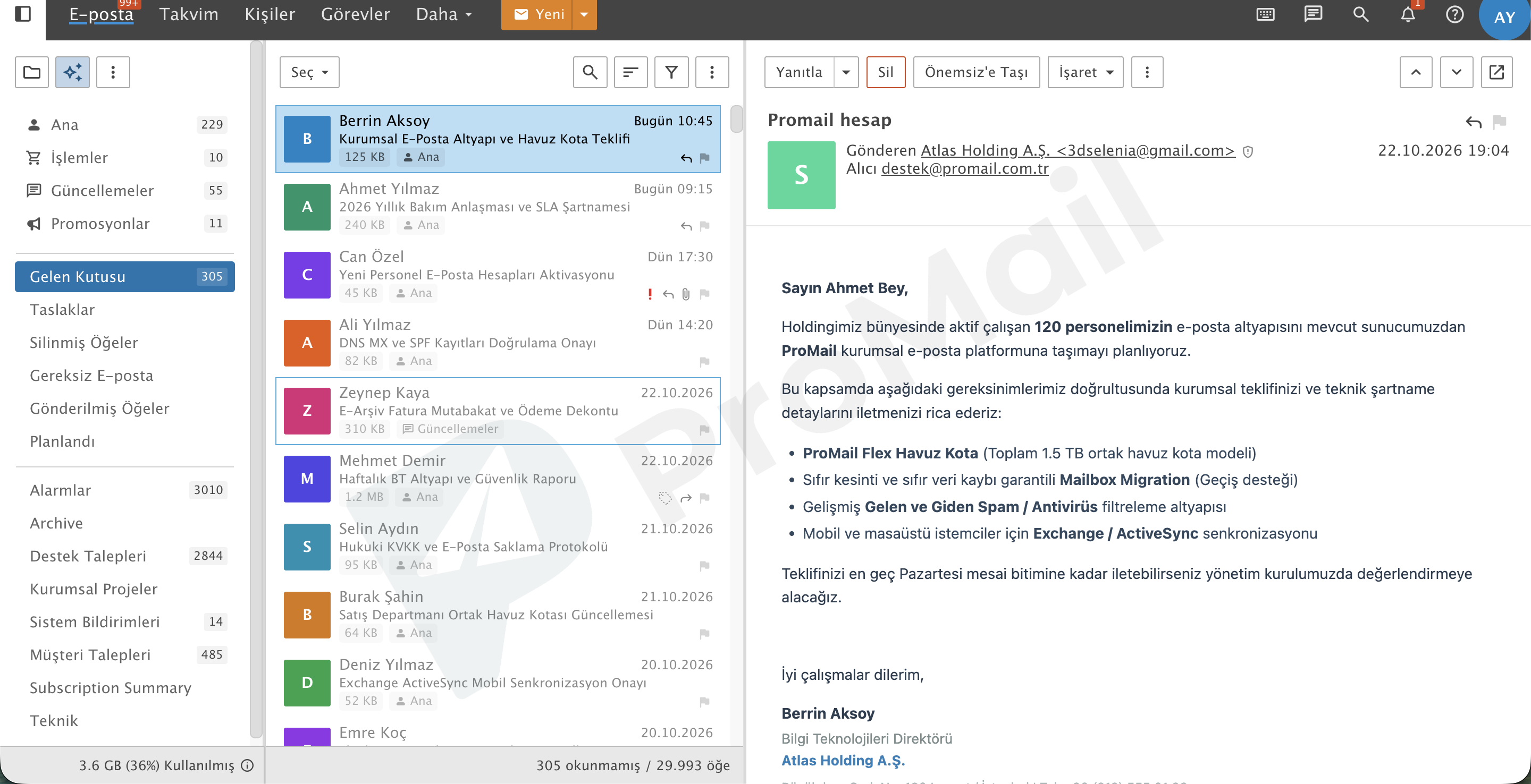 ProMail Webmail Gelen Kutusu ve Spam Ayrımı