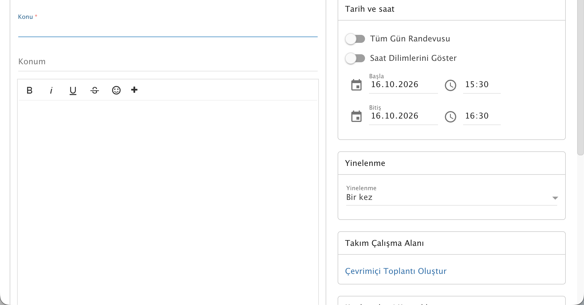 ProMail Yeni Randevu Oluşturma Penceresi