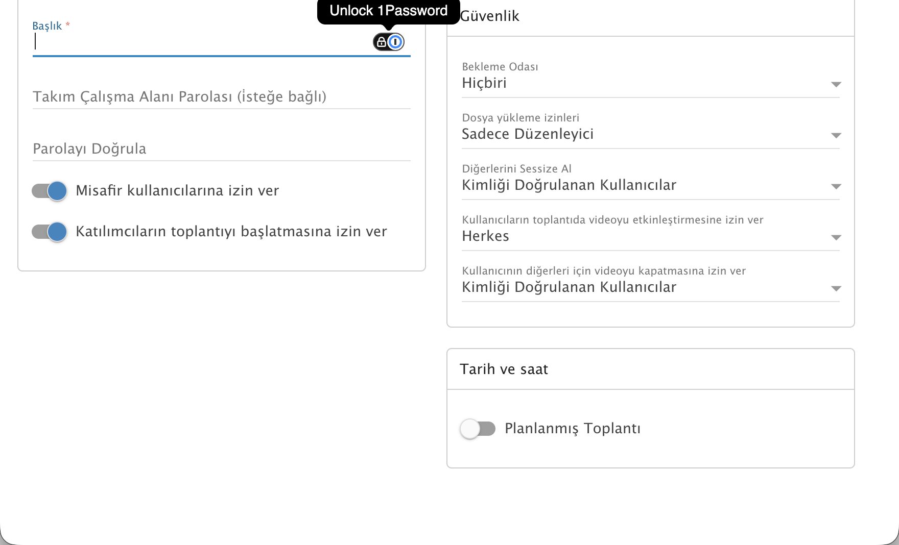 ProMail Yeni Toplantı Oluşturma Penceresi