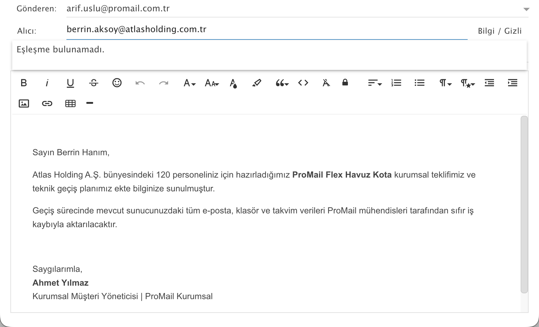 ProMail Webmail Yeni E-posta Gönderme Ekranı