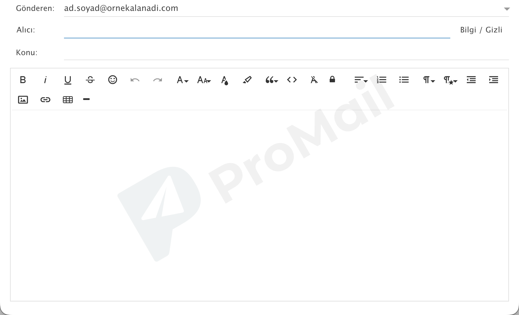 ProMail Webmail Yeni İleti ve İmza Görünümü
